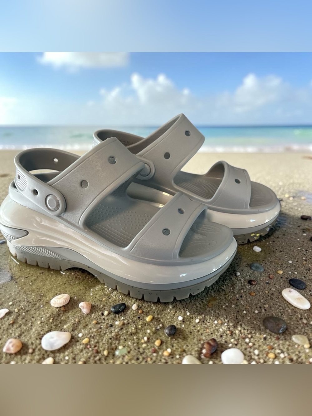 CROCS womens Mega Crush Sandal in Light Grey